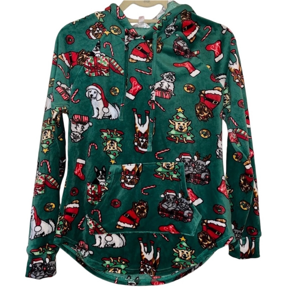Christmas Dogs Fleece Hoodie Sweatshirt Sz S 🎄🐶